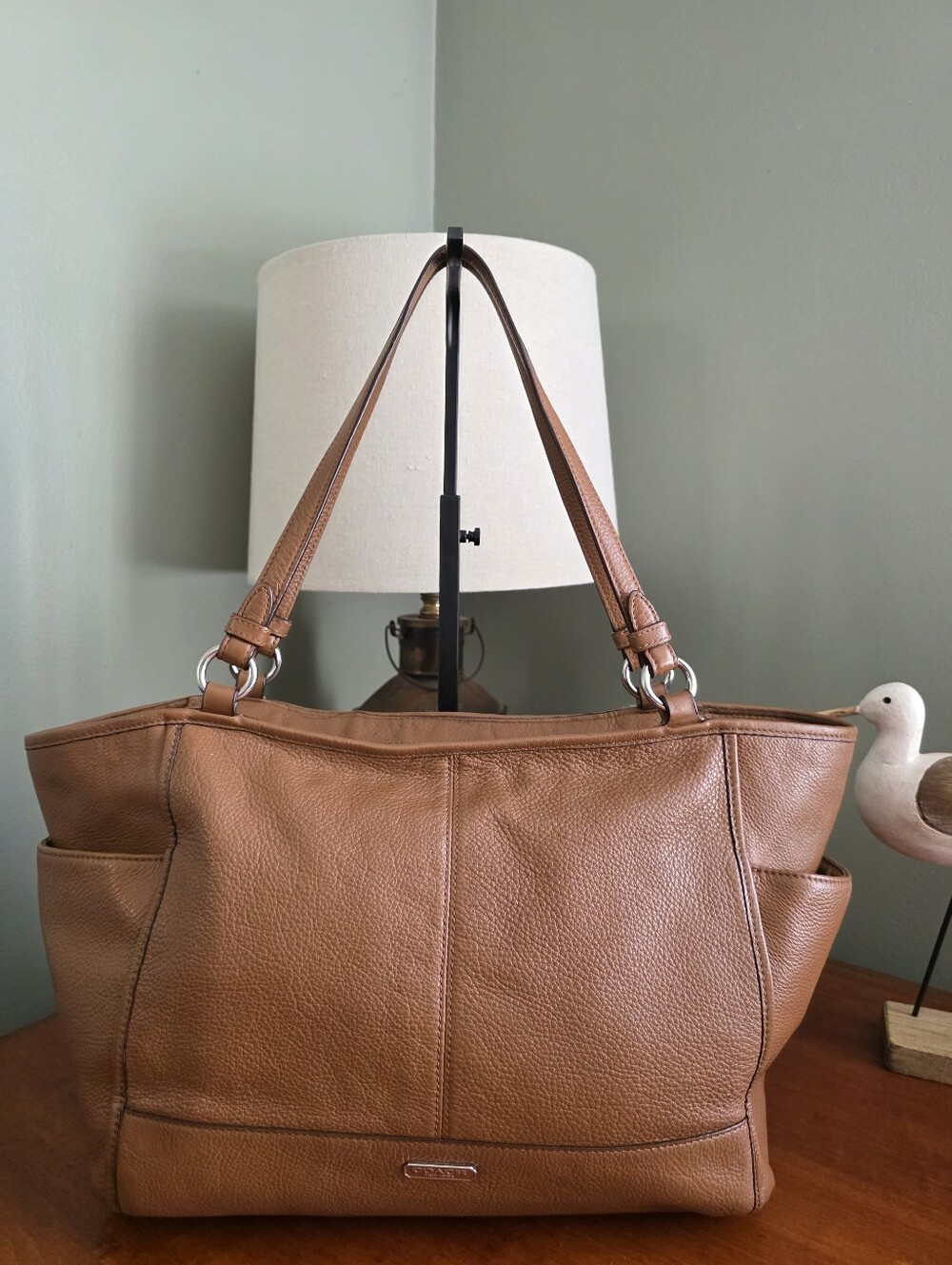Coach Park Carrie F29898 Saddle Tan Pebbled Leather Large Tote Shoulder Bag